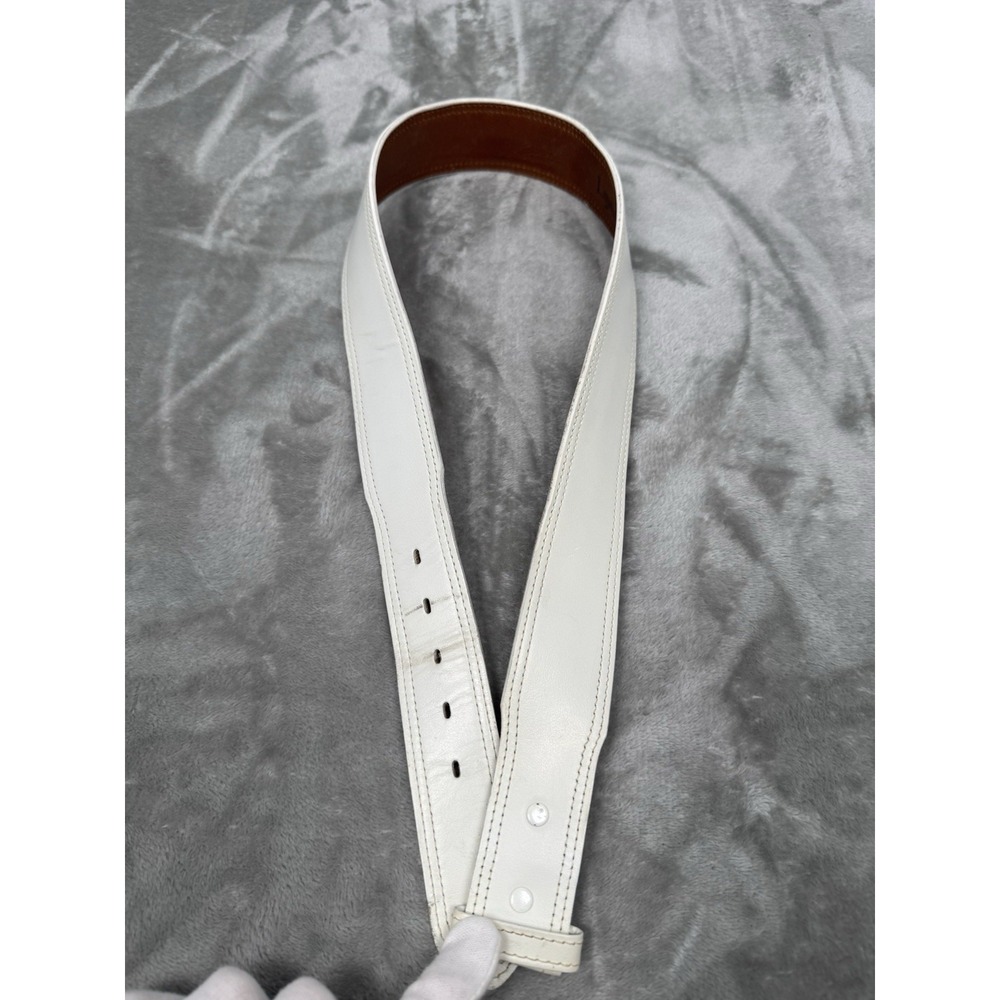 Vintage Lyntone Leather Belt Mens 32 White Western Cowboy Retro 70s 80s USA